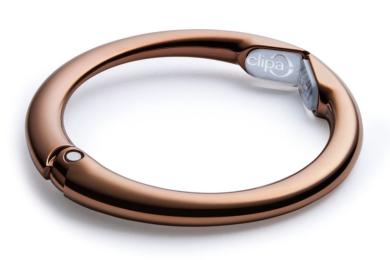 Clipa Bag Hanger - Polished Copper PVD - The Ring That Opens Into a Hook and Hangs in Just 1/2" of Space, Holds 33 lbs., 3 yr. Warranty - Image 2